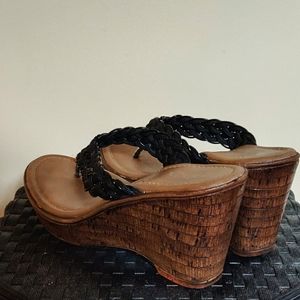 Black Woven Design Wedges